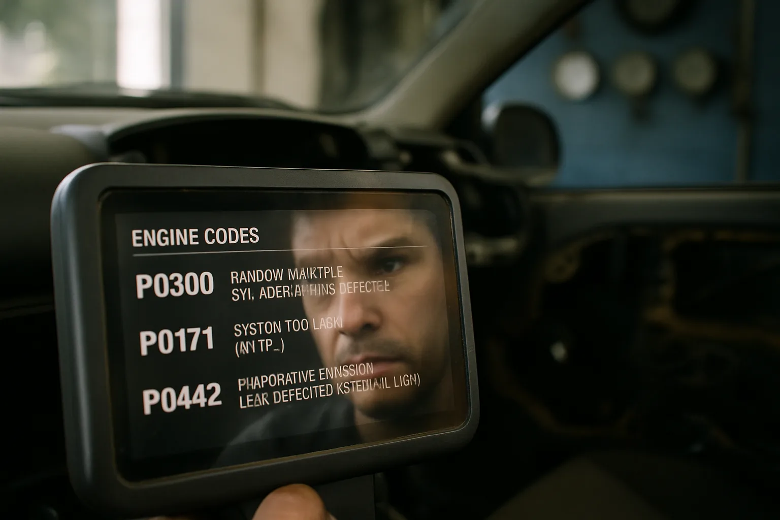 Engine diagnostic scanner in use